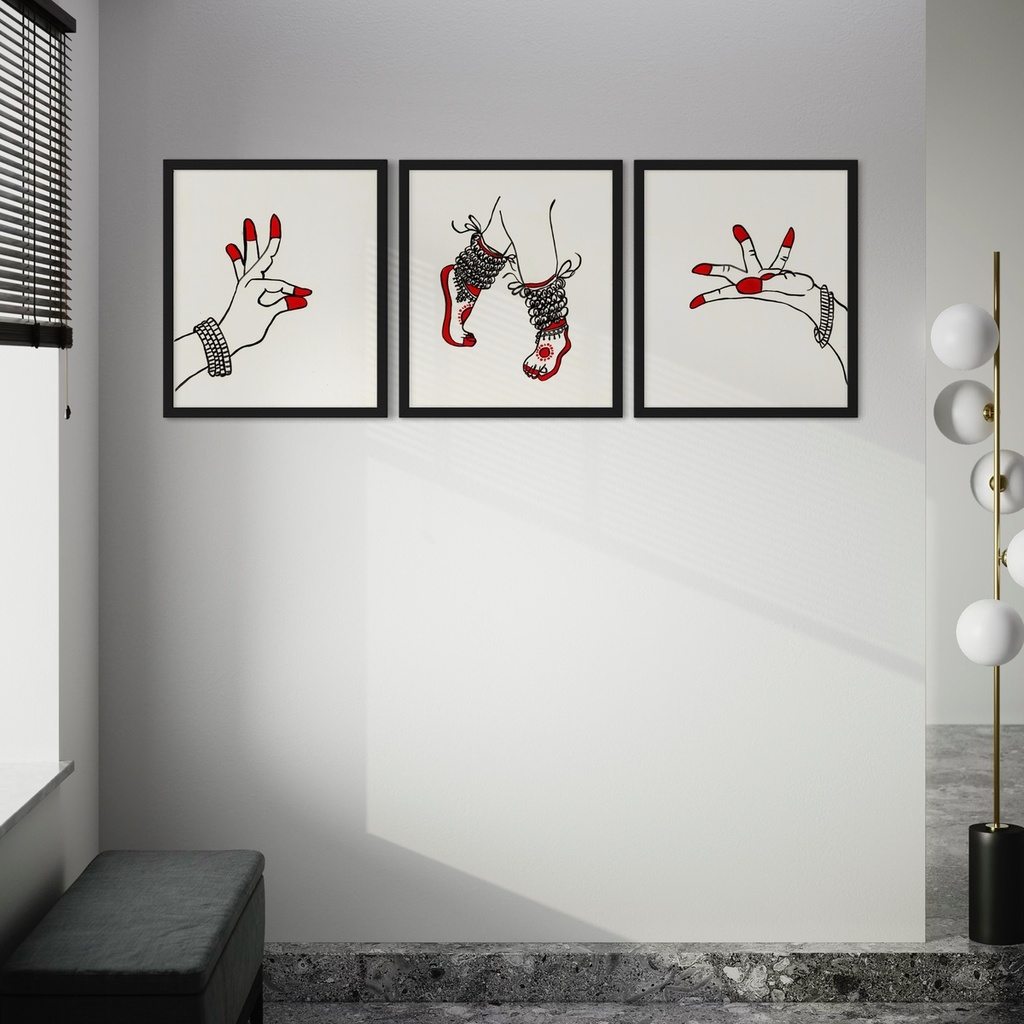 Bhaavamudrasya bhaktivirbhavati | 70 cm x 60 cm x 0.1 cm | Set of 3 Original Arts on Rolled Canvas