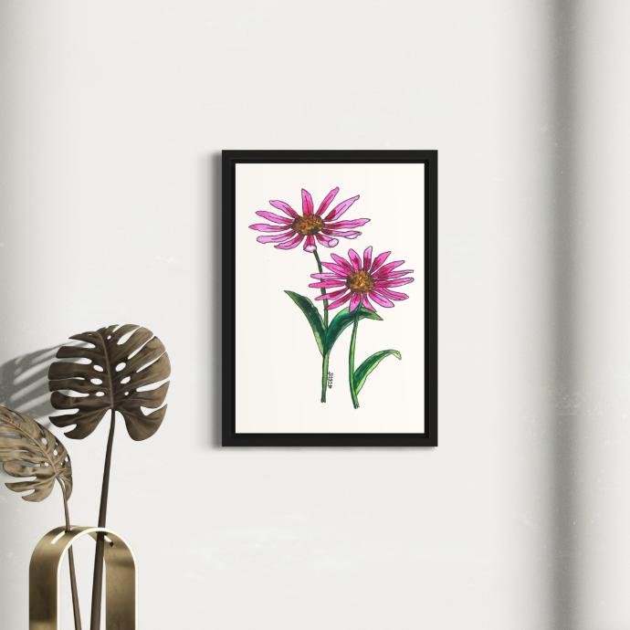Peppy Petals - Echinacea - A4 Size WallPoster  | 29.7 cm x 21 cm x 0.1 cm | Print on High Quality 300GSM Paper