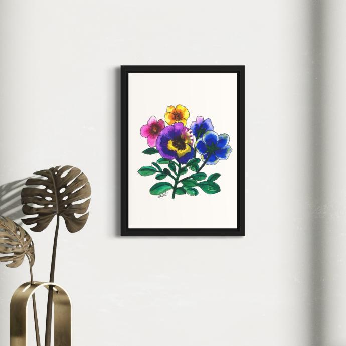 Peppy Petals - Tricolor-Viola - A4 Size WallPoster  | 29.7 cm x 21 cm x 0.1 cm | Print on High Quality 300GSM Paper