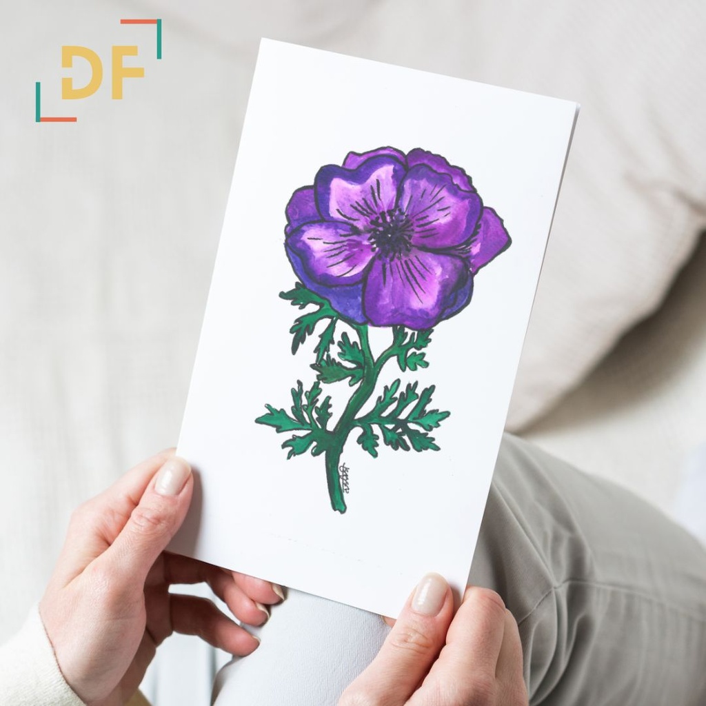 Peppy Petals - Anemona-Coronaria - A6 Card | 14.8 cm x 10.5 cm x 0.1 cm | Print on High Quality 300GSM Paper