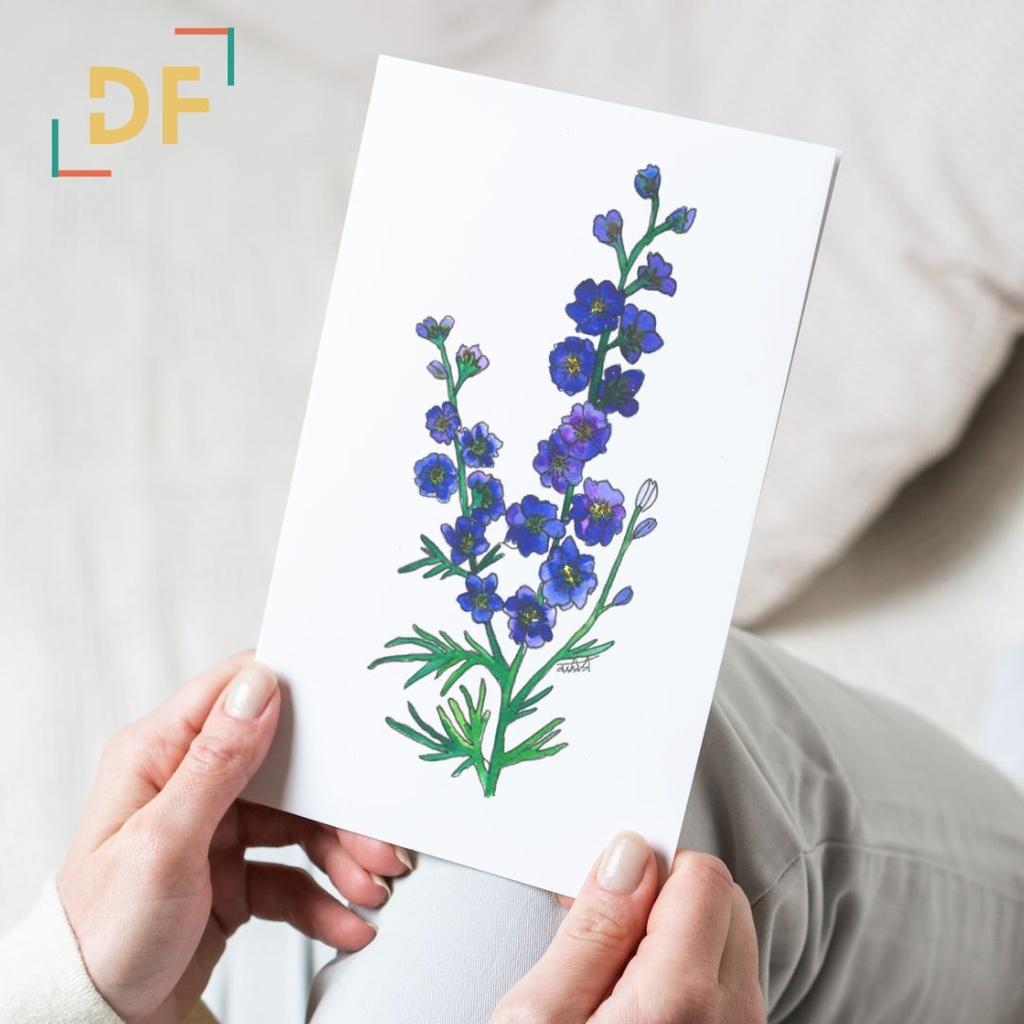 Peppy Petals - Delphinium-Belladonna - A6 Card | 14.8 cm x 10.5 cm x 0.1 cm | Print on High Quality 300GSM Paper