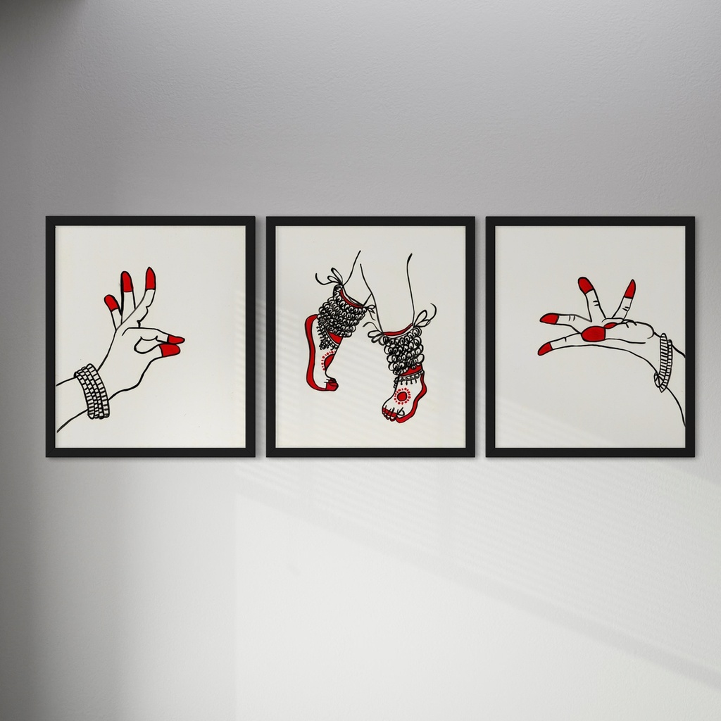 Bhaavamudrasya bhaktivirbhavati | 70 cm x 60 cm x 0.1 cm | Set of 3 Original Arts on Rolled Canvas