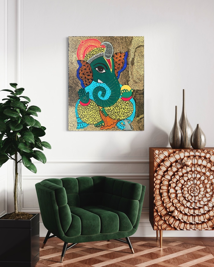 Vakratunda Mahakaya Koti Surya Samaprabha | 100 cm x 80 cm x 2 cm | Original Art on Stretched Canvas