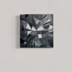 Abstract oil artwork featuring sharp, geometric facets in shades of grey, black, and white.