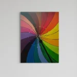 Vibrant acrylic abstract featuring radiating rainbow colors in a symmetrical, energetic burst.