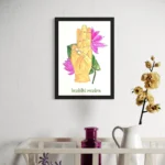 Watercolor depiction of a hand gesture with vibrant pink and magenta florals, framed art.