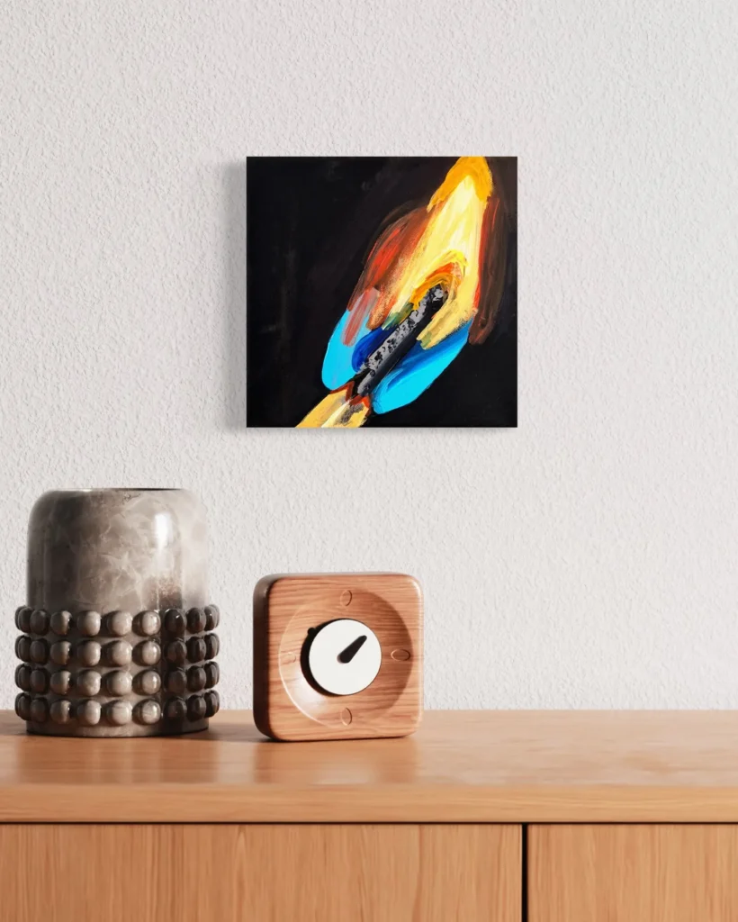 Bright yellow and blue flames erupt dynamically against a dark background.