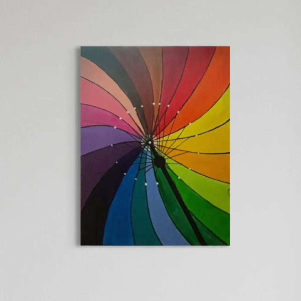 Vibrant spectrum of curved, radiating colours in an abstract, dynamic style.